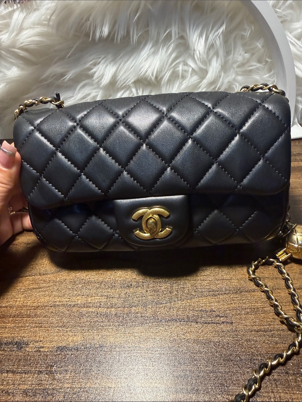Black Quilted Leather Crossbody Bag with Gold CC Hardware